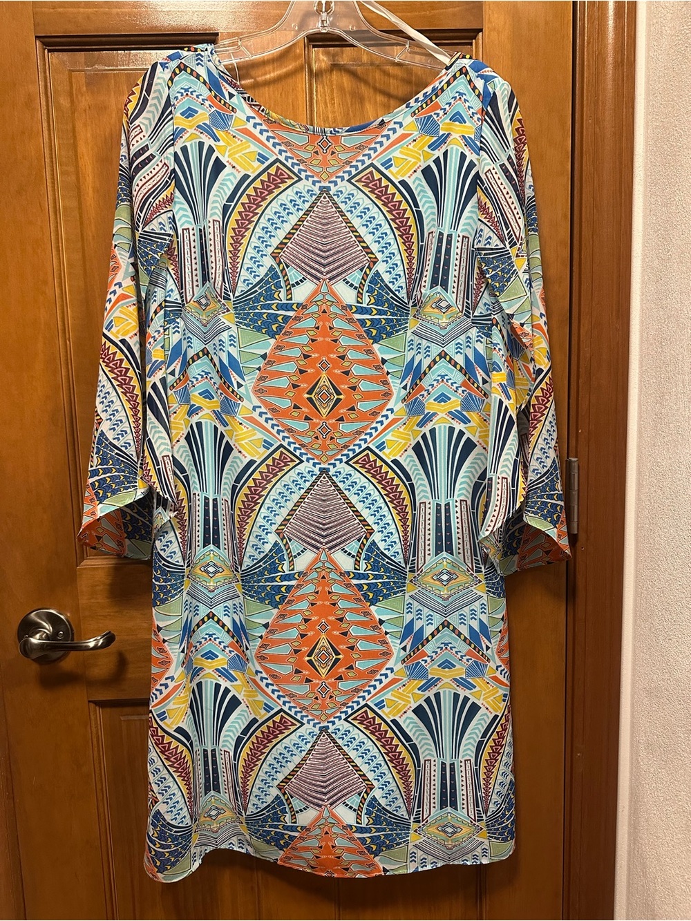 I.N. Studio Multicolor Geometric Tunic Top 3/4 Sleeve Size 10